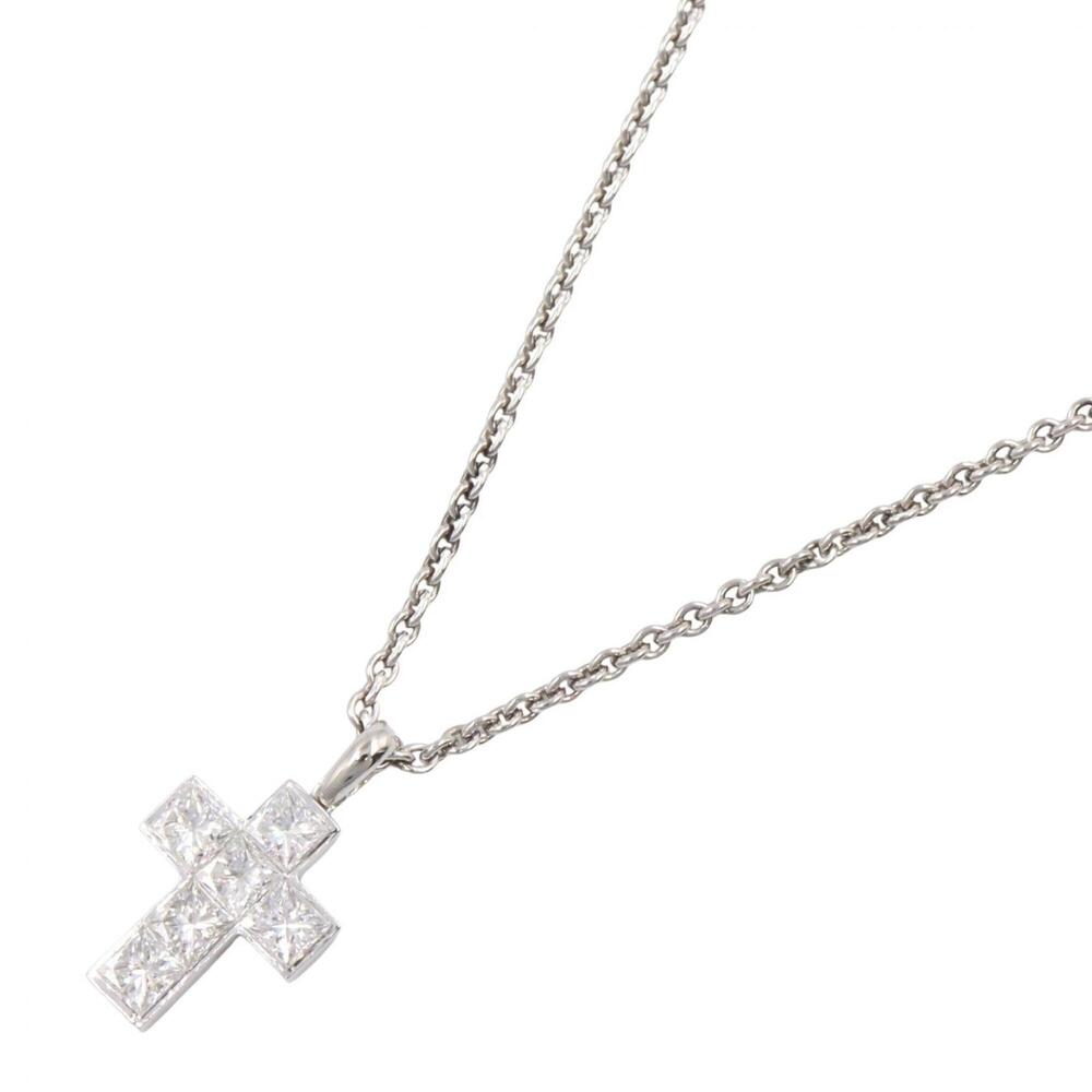 Cartier Cross Diamond Necklace, Platinum (Pt950), Women's Silver/Clear Tone
